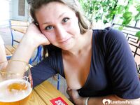 Horny brunette showing her naked body in public - Photo #14