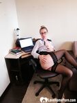 Office worker in black stockings shows her goods - Photo #13