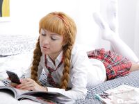 Redhead schoolgirl handles two completely erect peckers - Photo #5