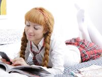 Redhead schoolgirl handles two completely erect peckers - Photo #7