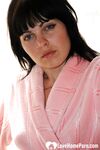 Brunette removes her bathrobe to reveal everything - Photo #7