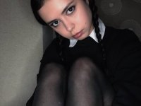 Pretty brunette teen Molly Lo changes into a Wednesday Adams look - Photo #18
