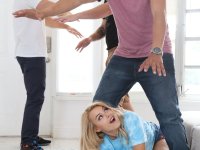 Petite blonde Skylar Valentine slowly unveils her figure and gets gangbanged - Photo #11