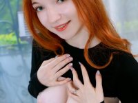 Redhead teen with long hair holds her big boobs while showing her pussy - Photo #5
