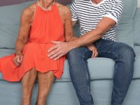 Blonde granny Romana B has sexual intercourse with her younger lover - Photo #1