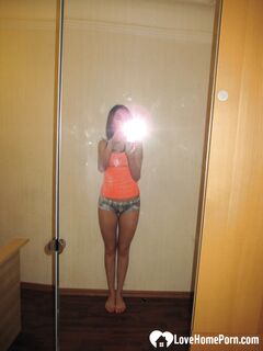 Astonishing skinny brunette flashes her juicy titties
