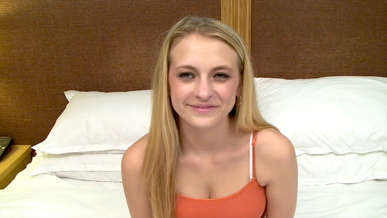 Watch this nervous blonde 18 yr old star in her first fuck video