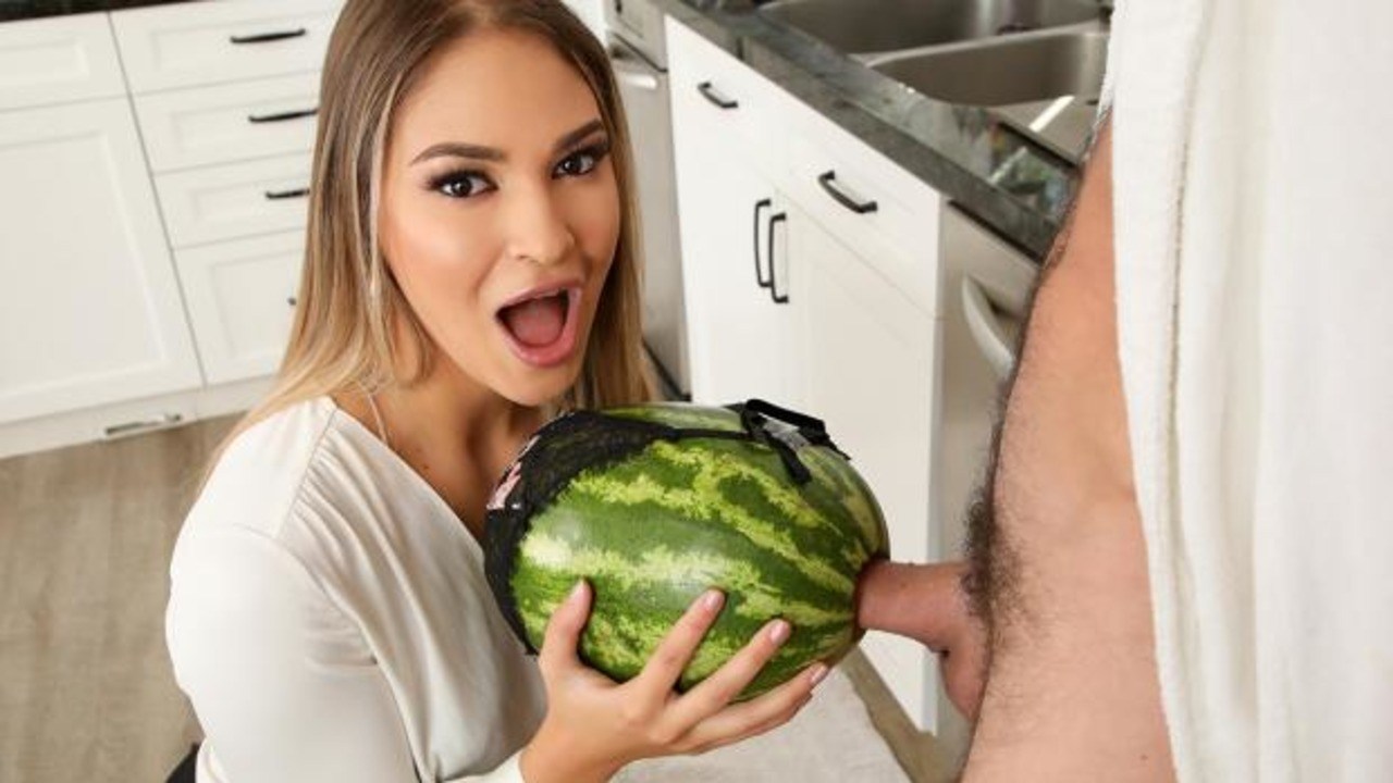 Cherrypimps: Horny Blonde Hawaiian Gizelle Blanco Catches Her Husband Fucking A Watermelon on PornHD