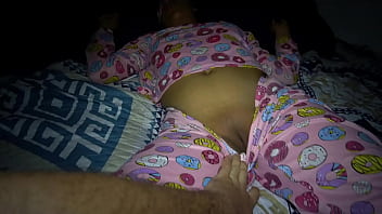 my sweet stepniece played not to notice when I entered his bedroom but she got so horny that she let me creampie her shaved pussy