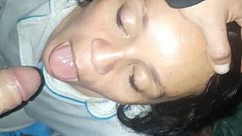 Mom milf gets mouth fucked and gets cum in her mouth