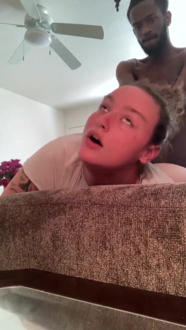 Chubby white girlfriend prone bone fuck and cumshot in interracial homemade