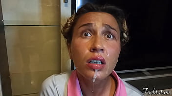 Silly Follege Cheerleader First Time asking for "Trick or Treat". Old Man Tricks her and he's got his Cock in her mouth. Great Deepthroat. Her Slutty Face and Uniform covered by his Big Cumshot. Teen Halloween Perfect Blowjob.